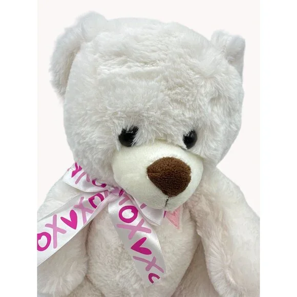 Dan Dee Collectors Choice Plush Teddy Bear 16  White Soft Pink Ribbons Hug Me - Picture 2 of 9